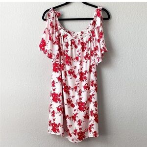 Peach Love Off Shoulder Dress Red White Floral